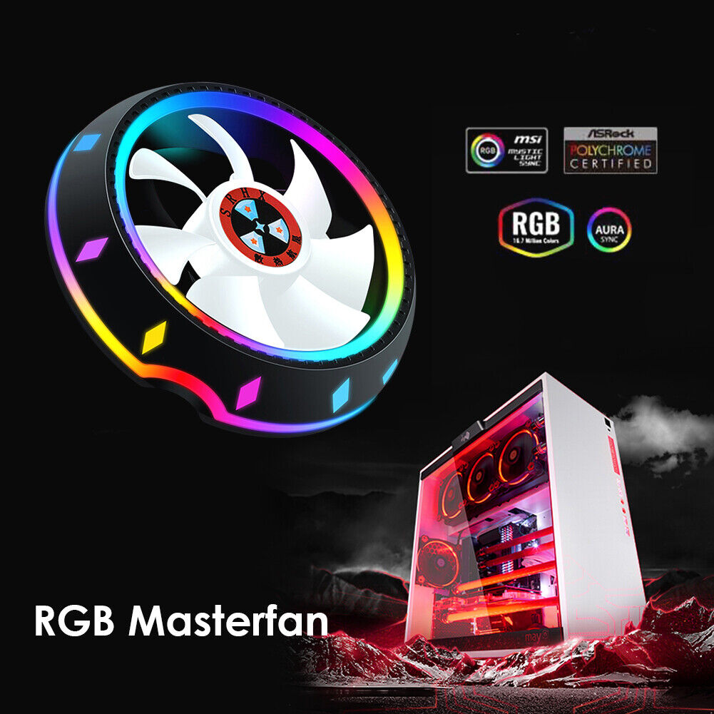 PC Computer Case Fan RGB LED Quiet 100mm Air CPU Cooler for Intel AMD