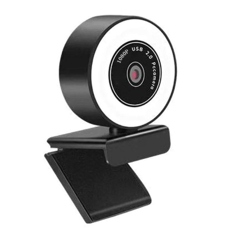 USB Streaming Webcam 1080P  Wide Angle Webcam with Ring Light & Microphone