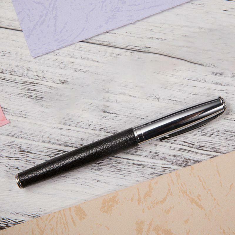 Business Pen 0.5mm Black Ink Leather Metal Ballpoint Pen Student Stationery Gift