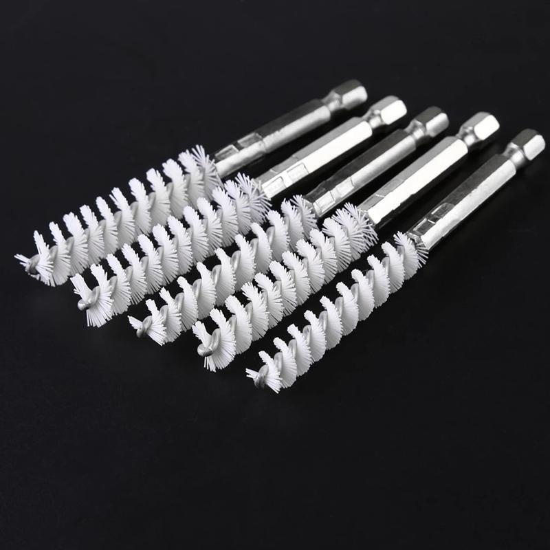 6pcs Stainless Steel Bore Brush Nylon Bristles Twisted Wire Brush with Hex Shank