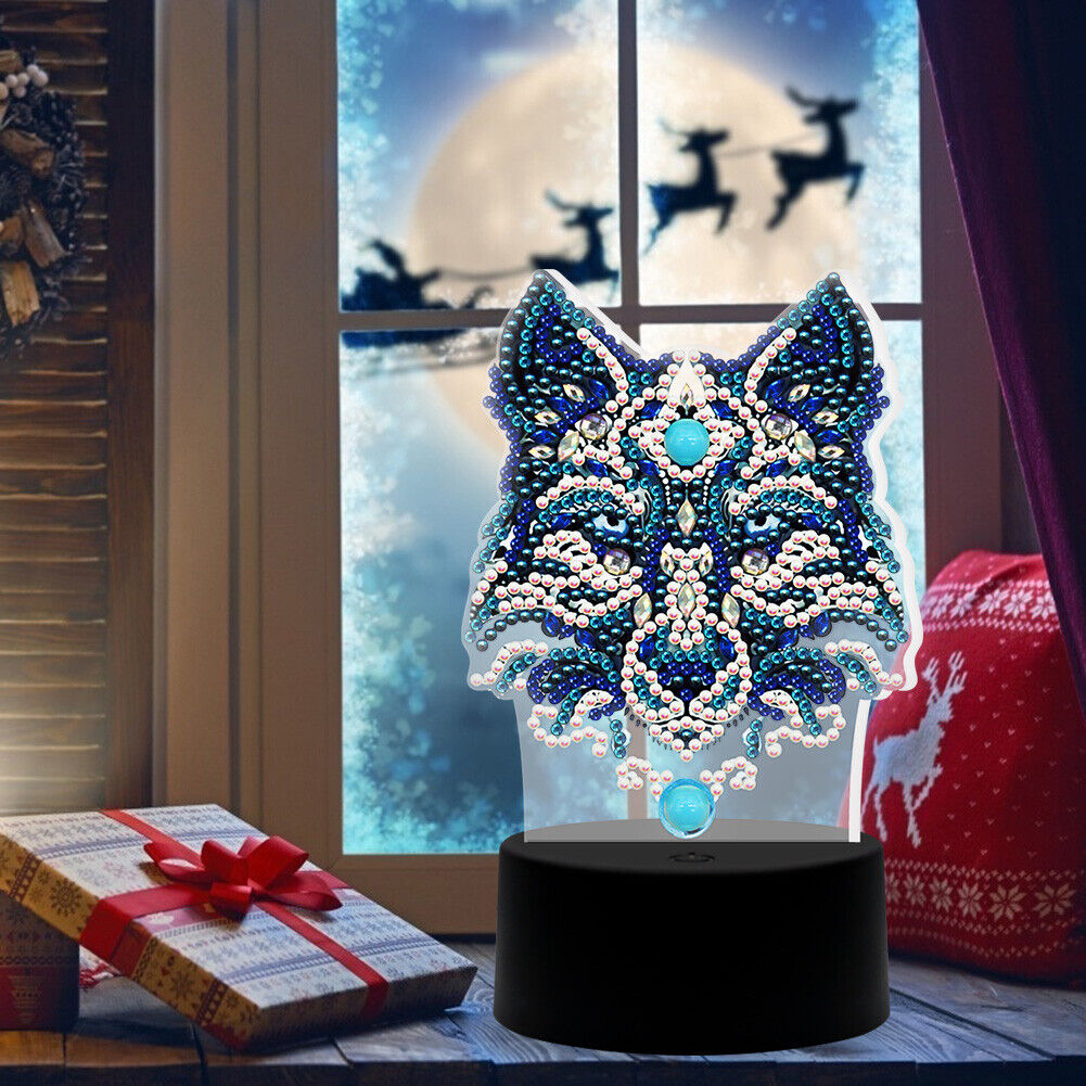 DIY Wolf Diamond Painting LED Light Embroidery Night Lamp Home Desk Decor