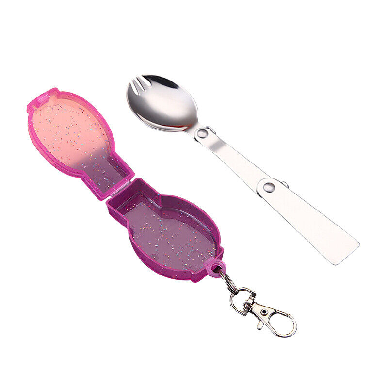Outdoor Camping Utensil Stainless Steel Folding Spork with Box (Purple)