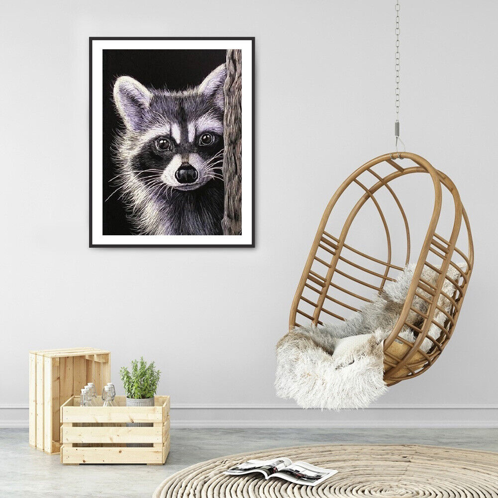 5D DIY Dog Raccoon Full Round Diamond Painting Kit Picture Artwork Craft