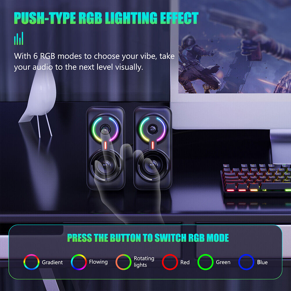2pcs ONIKUMA L6 Gaming Wired LED Speaker Bluetooth-Compatible Stereo Kit