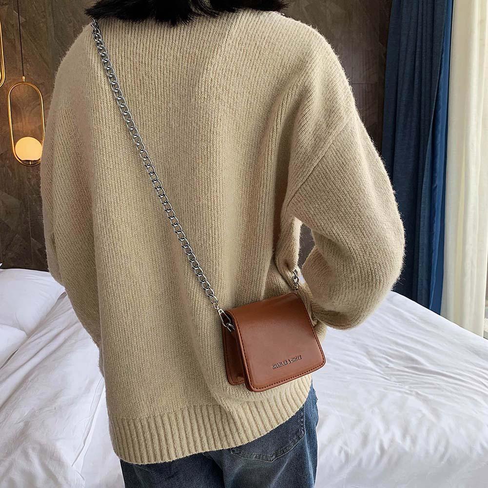 Fashion Mini Women Messenger Bag PU Leather Shoulder Chain Handbag (Brown)
