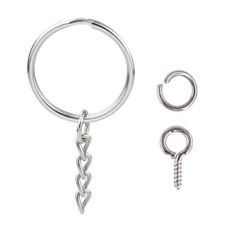 100 Pieces 30mm Flat Key Chain Rings Screw Eye Pin Split for DIY Craft Jewelry