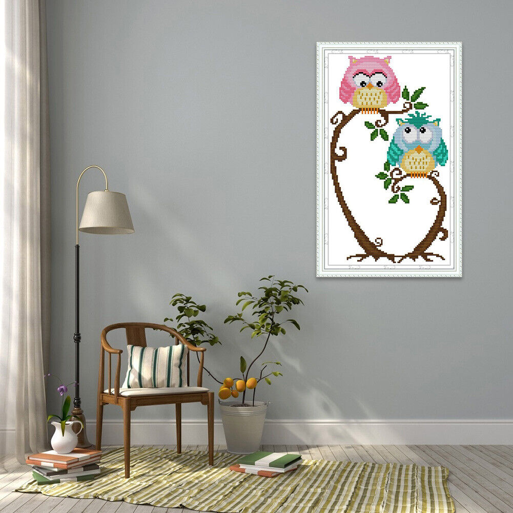 Night Bird 14CT Stamped Fabric Cross Stitch DIY Embroidery Kit (DA449)