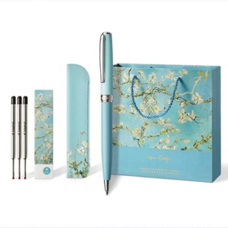 Ballpoint Pen Kit Rotatable Metal Ballpoint Pens with PU Pouch 3 Extras Refills
