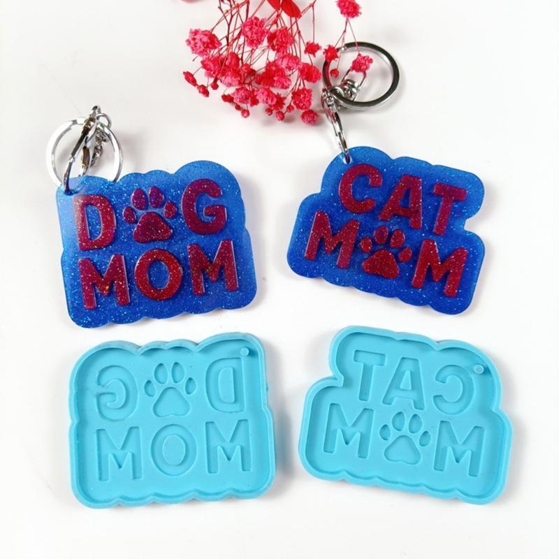 Blue Dog Mom Cat Mom Silicone Mold with Key Rings for Valentine Love Gift Craft