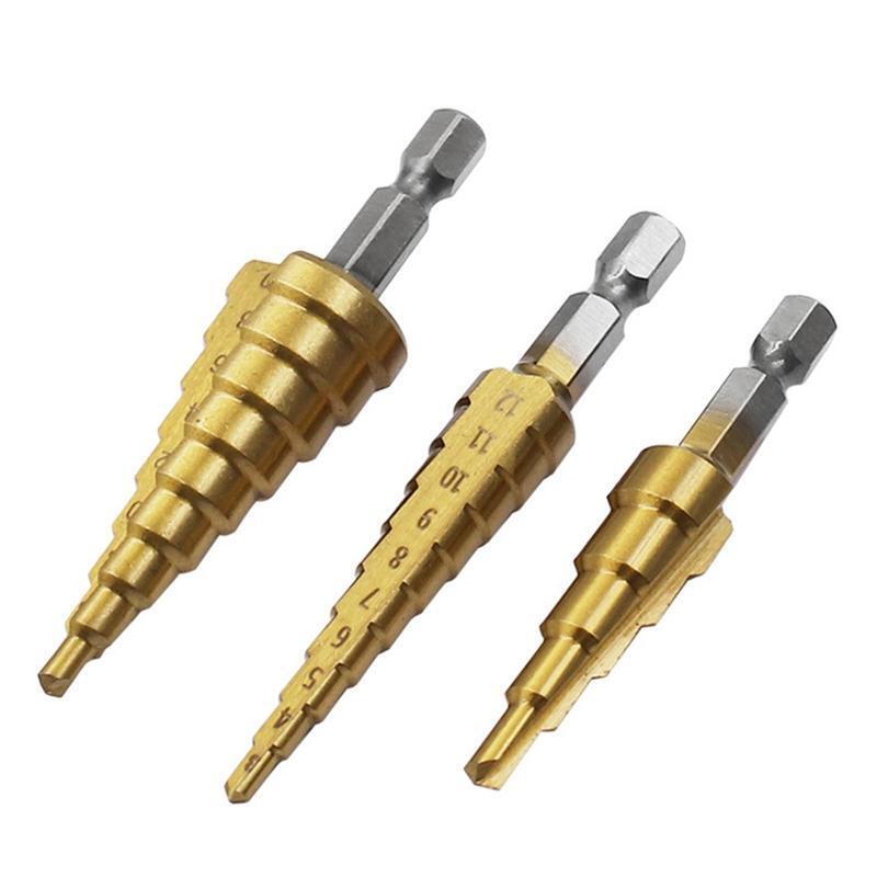 3 Pcs HSS Titanium Coated Step Drill Bit Set for Home DIY Power Drills Durable