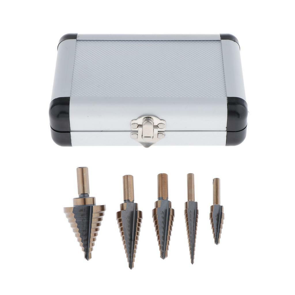 5x Step Drill Bit HSS Spiral Grooved Cutting Drill for Woowork with Case