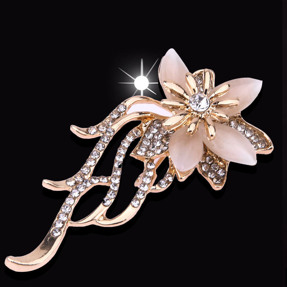 Chic Flower Crystal Enamel Brooch Clothing Pin Suits Dress Banquet Gift