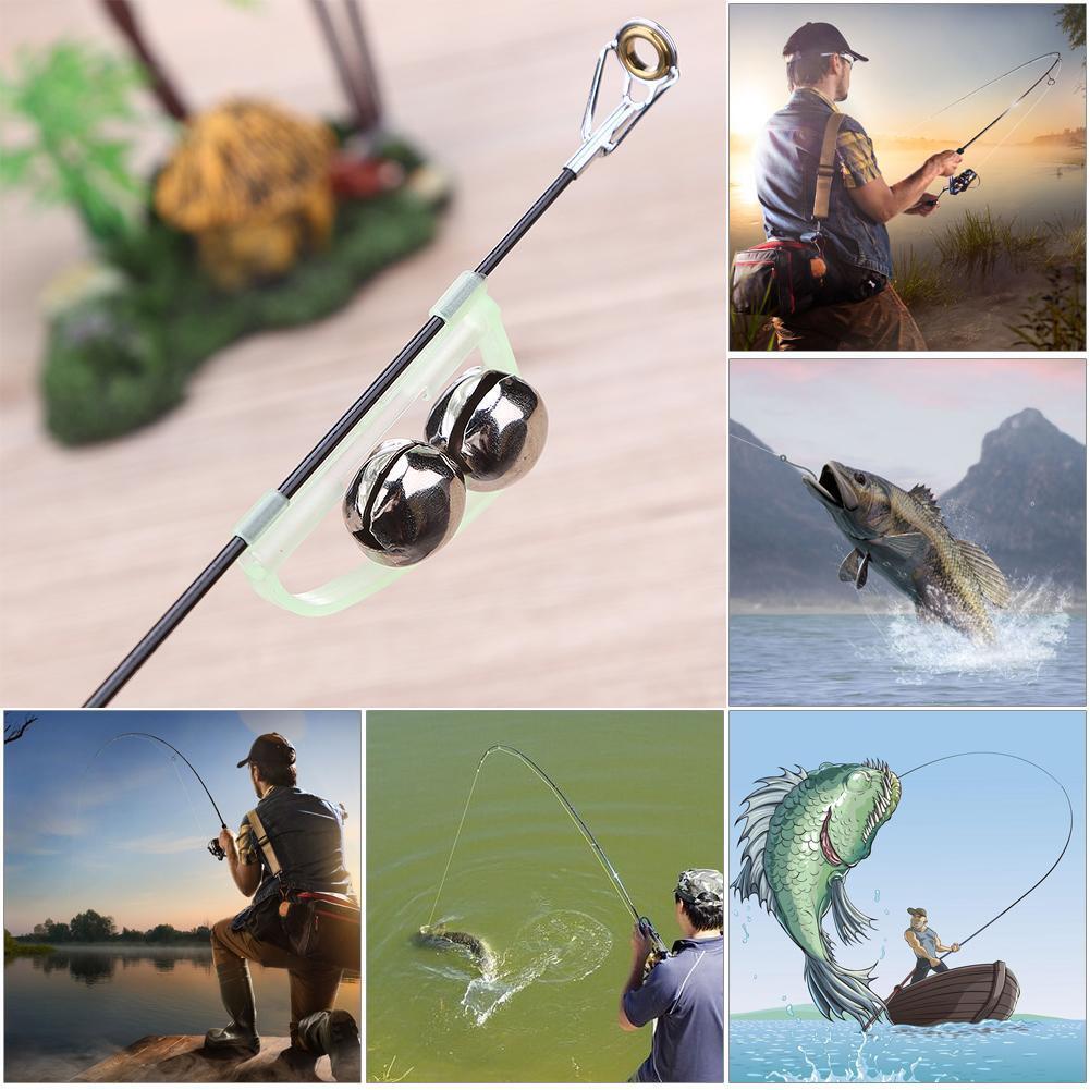 10pcs Fluorescent Fishing Rod Tip Clip Twin Bell Alert Ring Fishing Tackle
