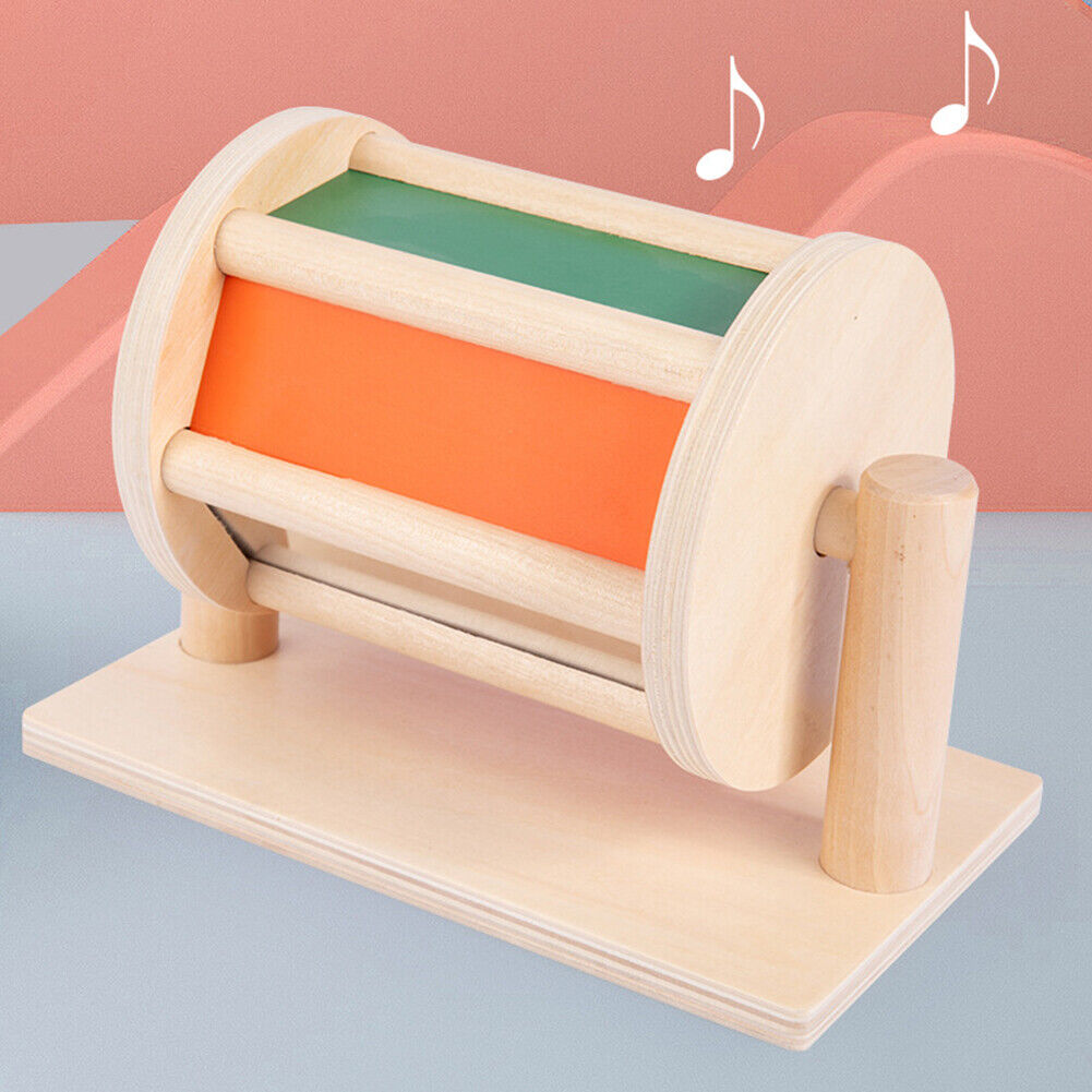 Montessori Sensory Spinning Drum Wooden Textile Baby Educational Instrument