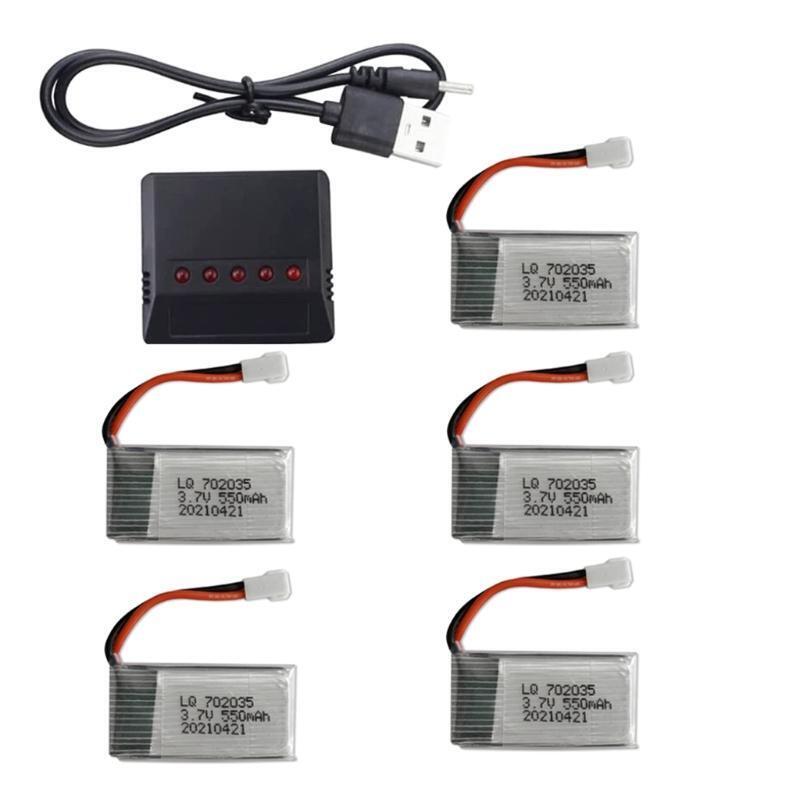 5 in 1 Charger with 5x 3.7V 550mAh Li-Po Batteries & USB Cable for SYMA Q11 H99W