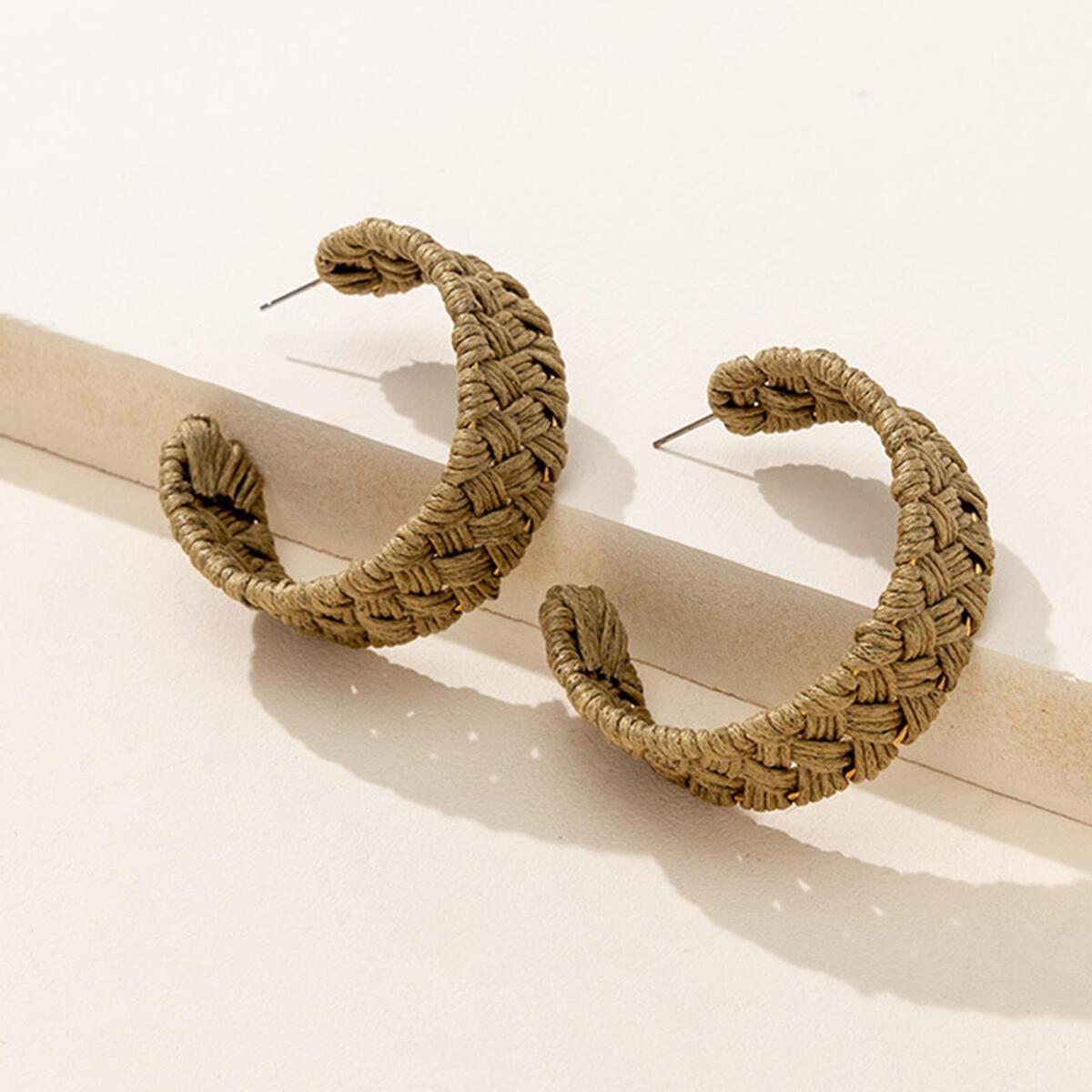 C Shaped Rattan Earrings Weave Hypoallergenic Statement Geometric for