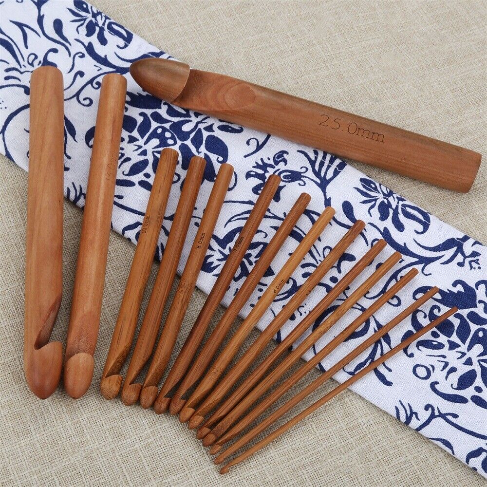 15x Practical Wooden Bamboo Large Crochet Needle Hook Knitting Tool for Sweater