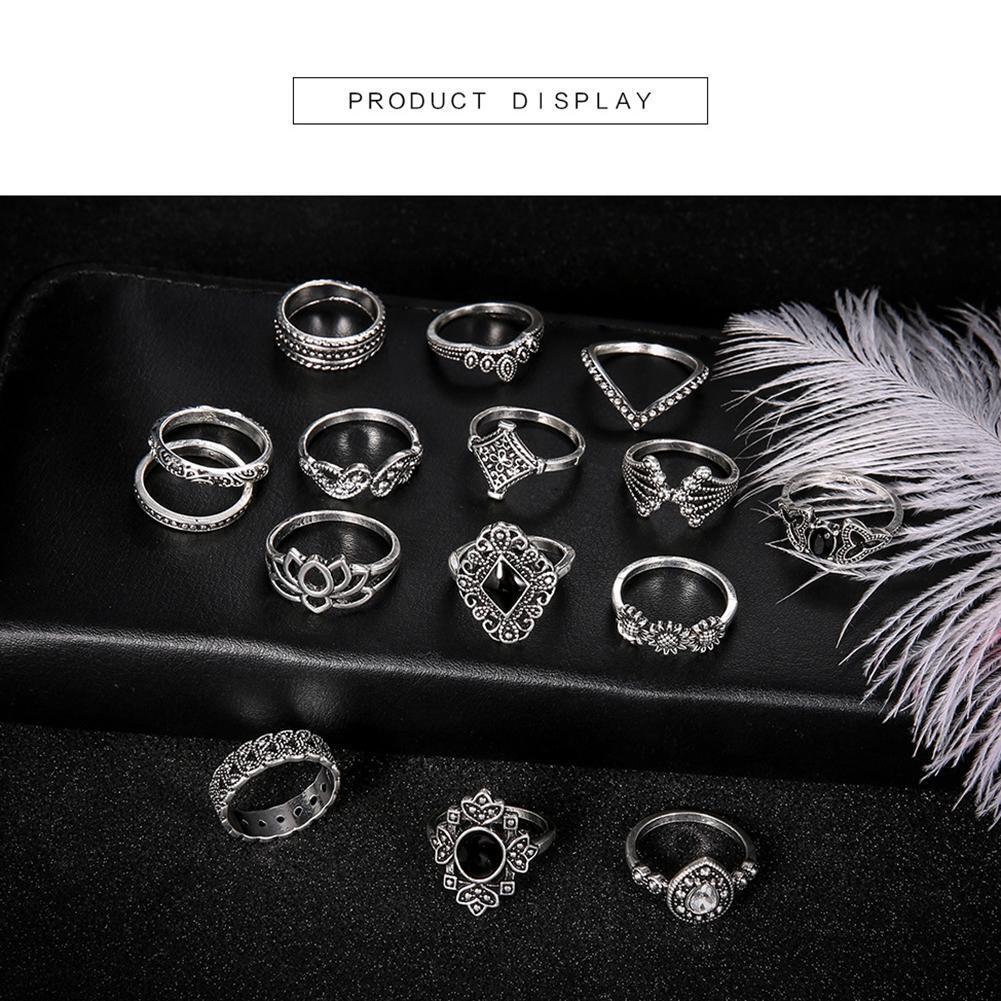 15pcs/set Bohemia Flower Ring Women Geometric Knuckle Finger Rings Jewelry