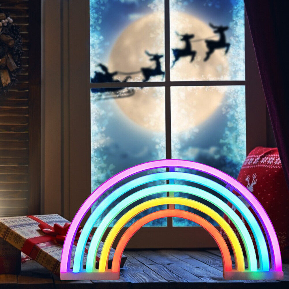 Rainbow Shape Neon LED Night Light USB/Battery Powered Bedroom Decor Lamp