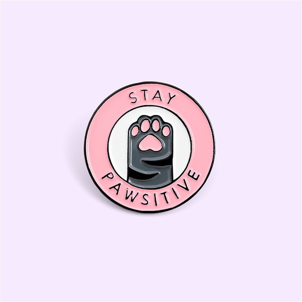 Creative Jacket Lapel Cartoon Letters Badges Pins Brooch Stay Pawsitive Cat Paw