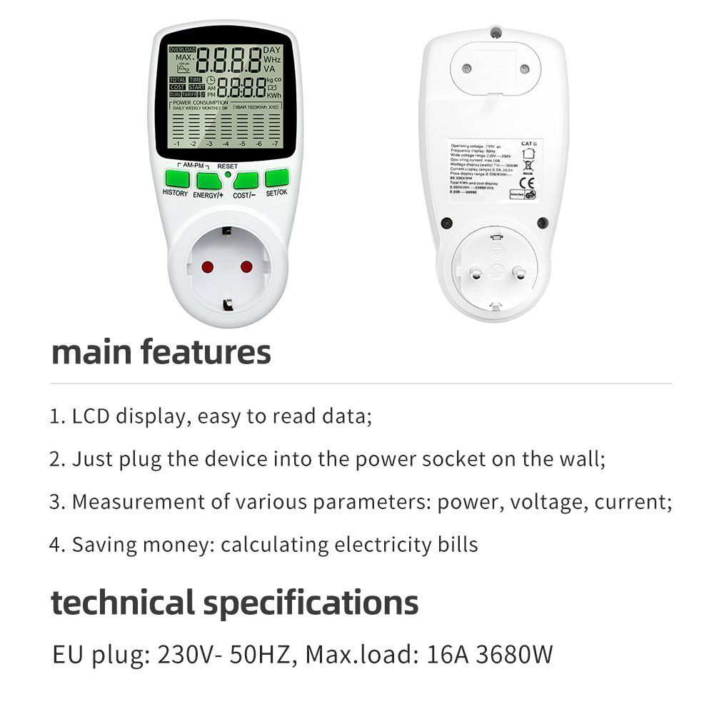 Analyzer Energy Monitor Electricity Meter Socket Power Meter Power Consumption