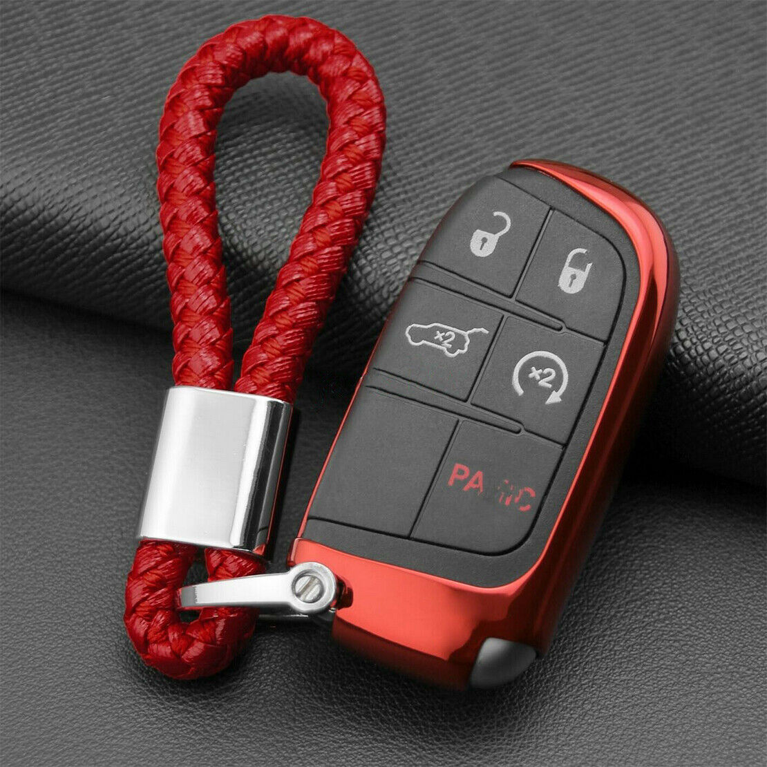Red Key Cover Case Fob w/ Keychain Fit For Jeep Grand Cherokee Dodge Durango