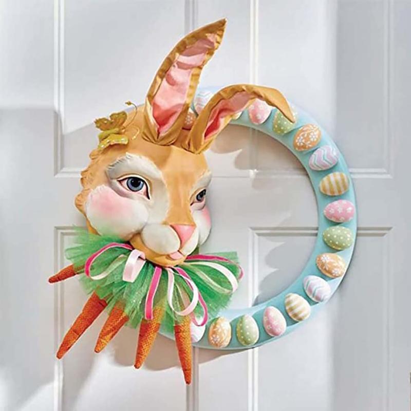 Easter Cottontail Rabbit Wreath Cartoon Bunny Carrot Egg Garland Ornament