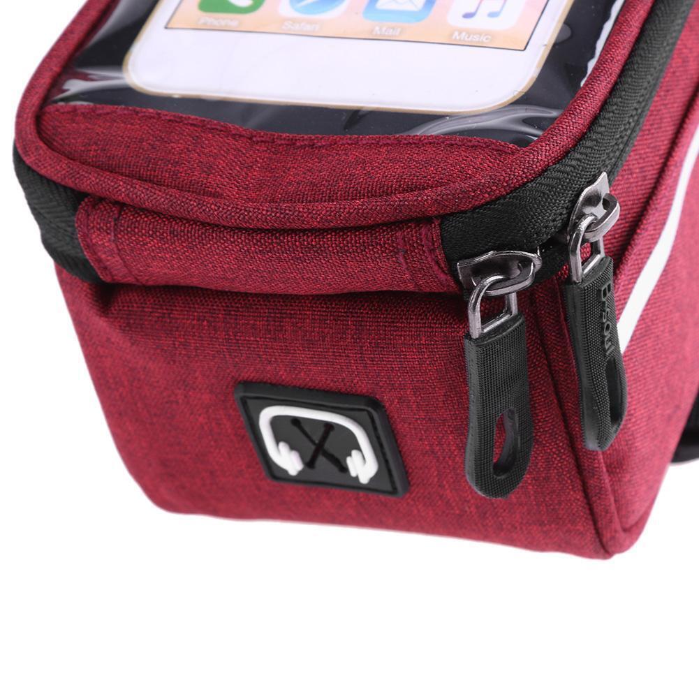 Waterproof Bicycle Front Tube Bag 6in Phone Touch Screen Saddle Bag (Red)