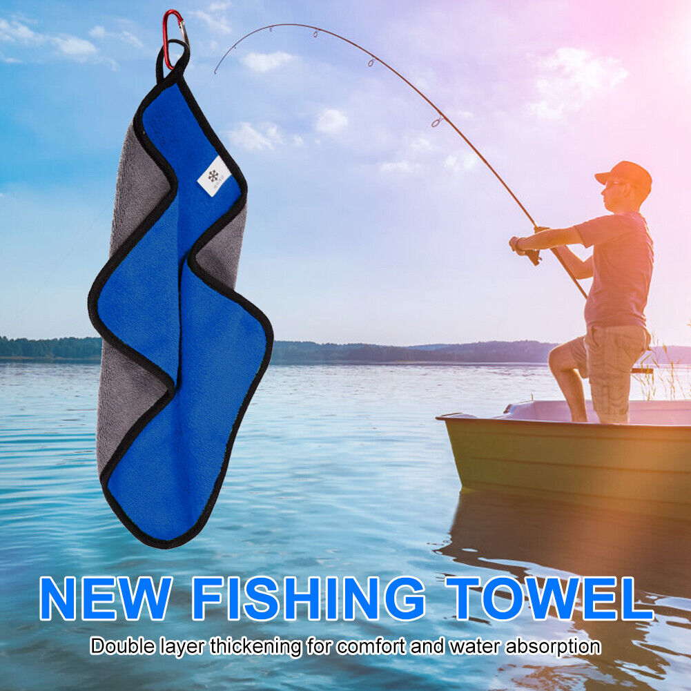 Fishing Towel with Hook Water Absorption Washcloth Non Stick on Bait (Blue)