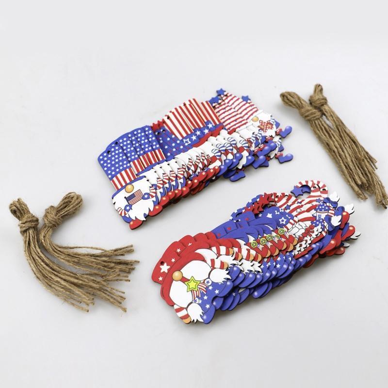 40Pcs Patriotic Gnome Wooden Ornament 4th of July Independence Day Elf Pendants