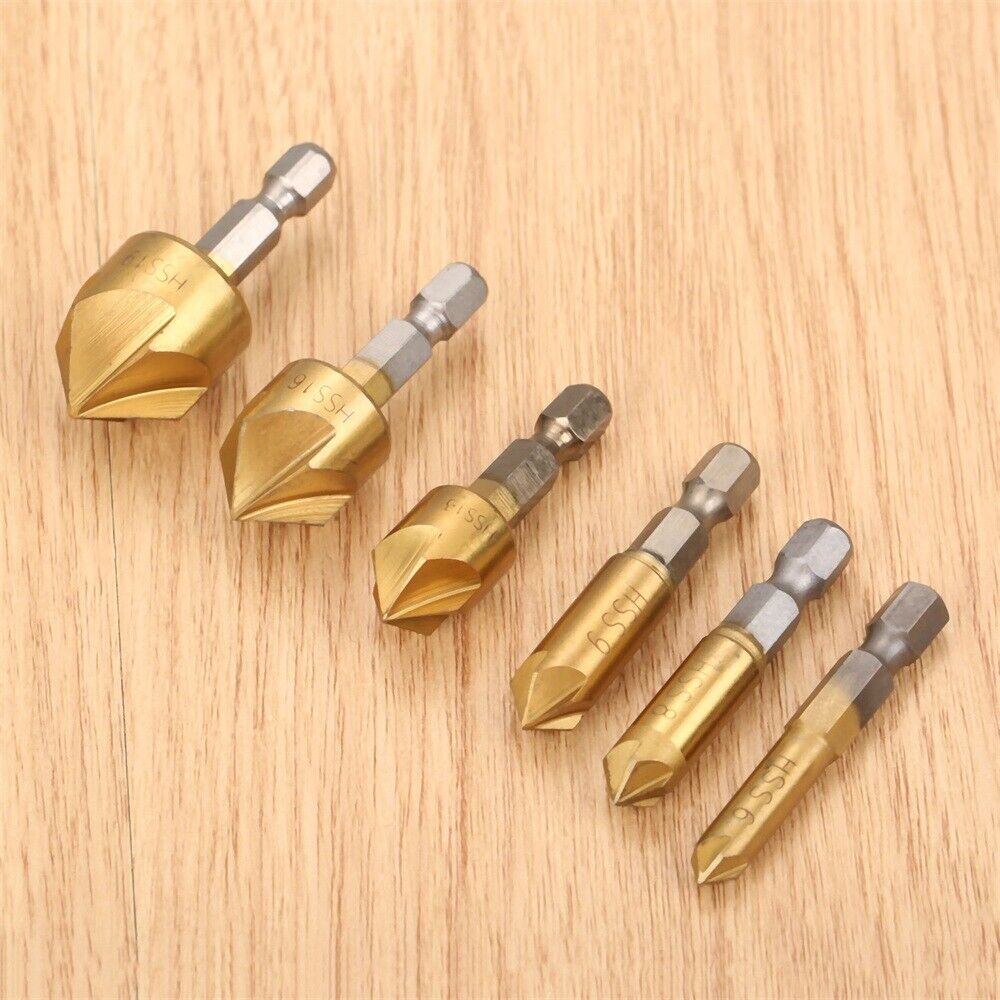Durable 6pcs 6-19mm Drill Bits Countersinking Chamfering Deburring Cutter Tool