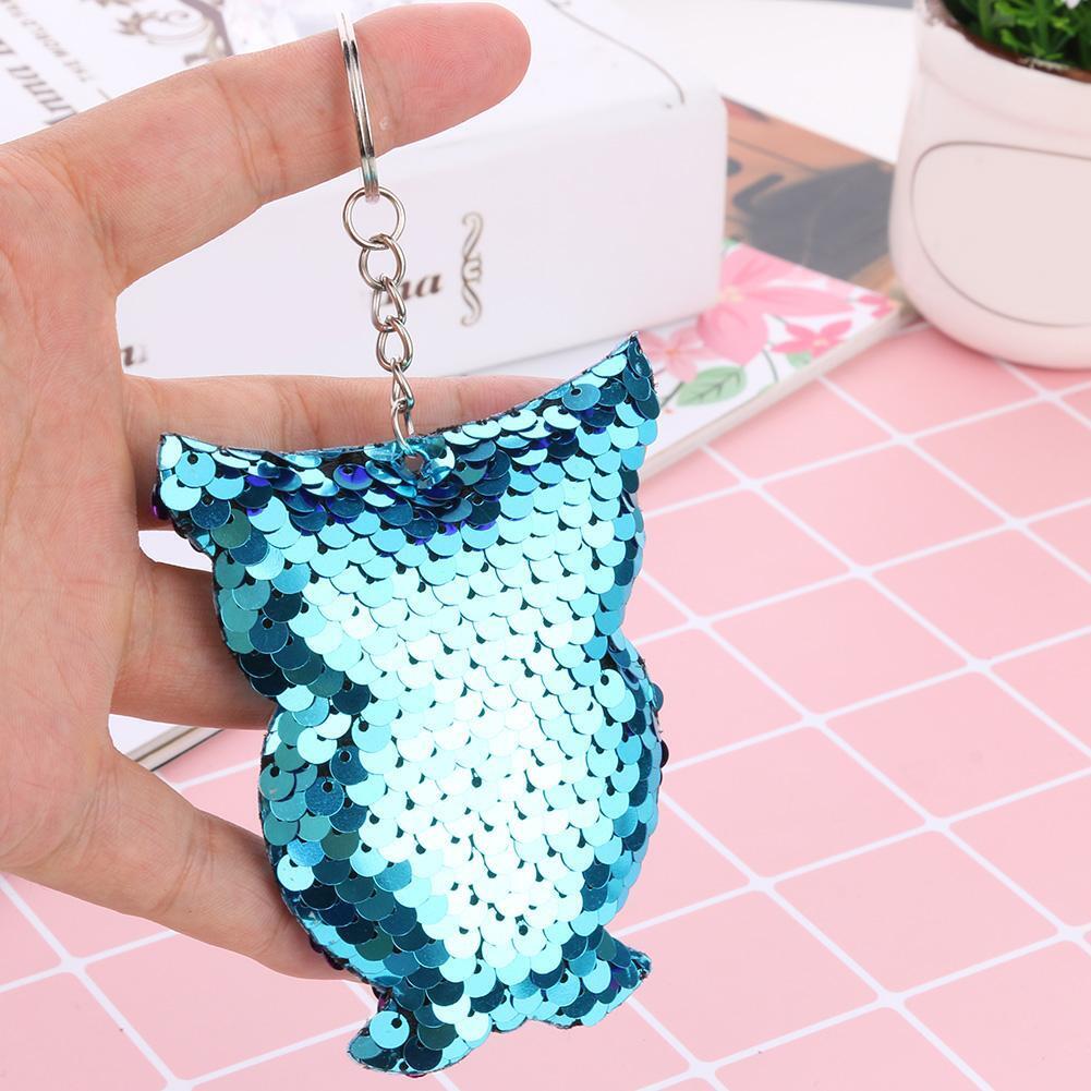 Glitter Sequins Bird Key Chain Girl Car Backpack Key Ring Jewelry (Blue)