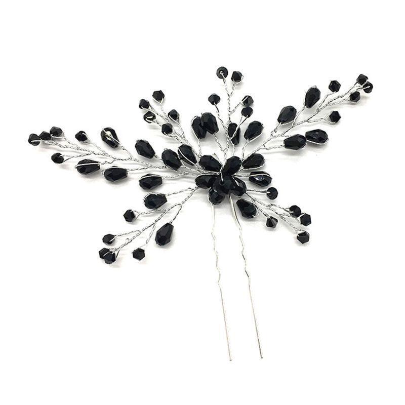 Bride Hairpins Black Crystal Hairpin Bridal Headwear Jewelry Women Lady Luxury