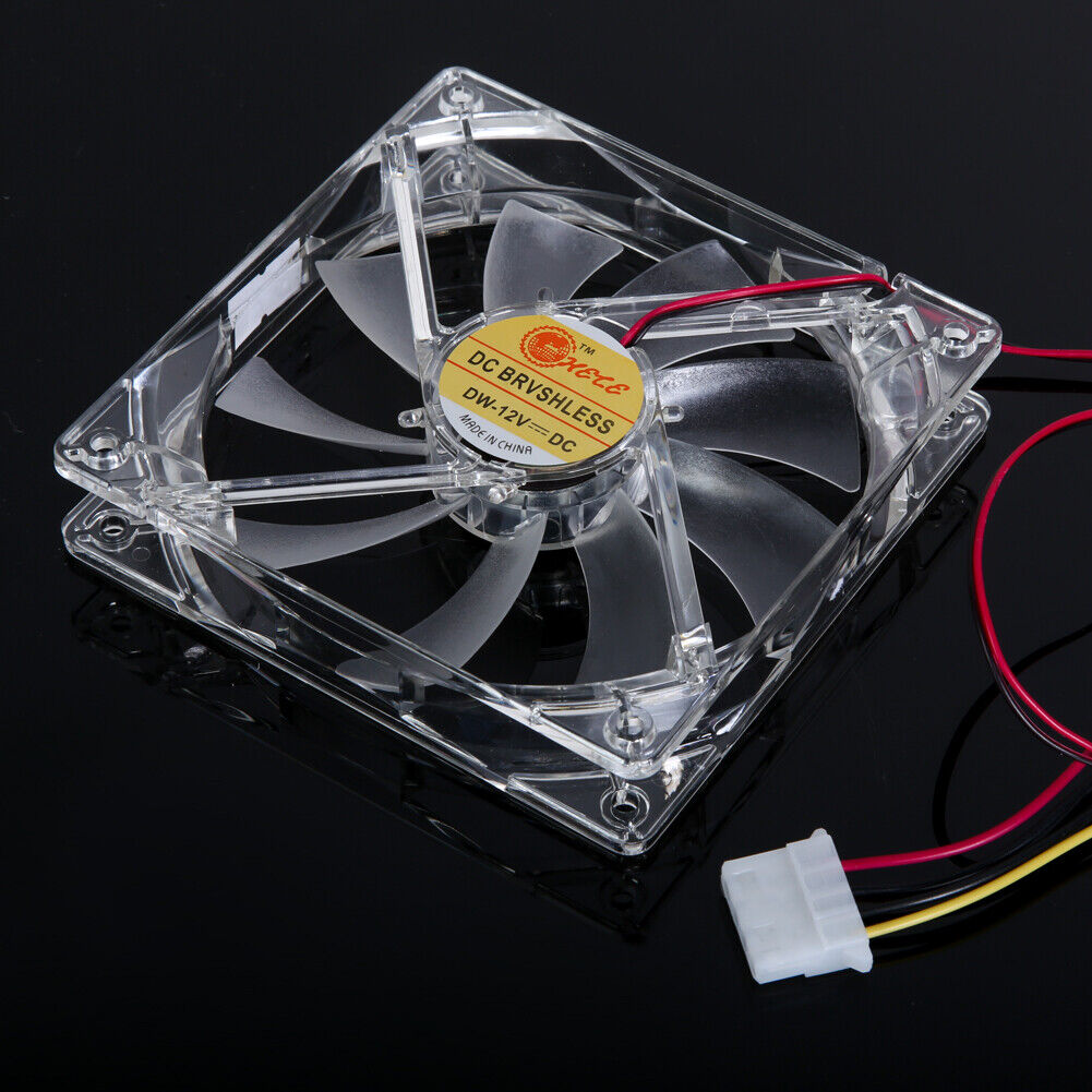 LED Light CPU Cooling Fan Computer PC Clear Case Quad 12CM Heatsink Yellow