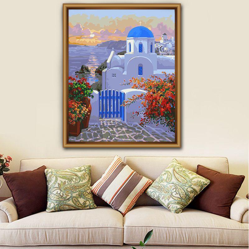 Santorini DIY Paint Numbers Canvas Oil Painting Kit for Kids Acrylic Pigment