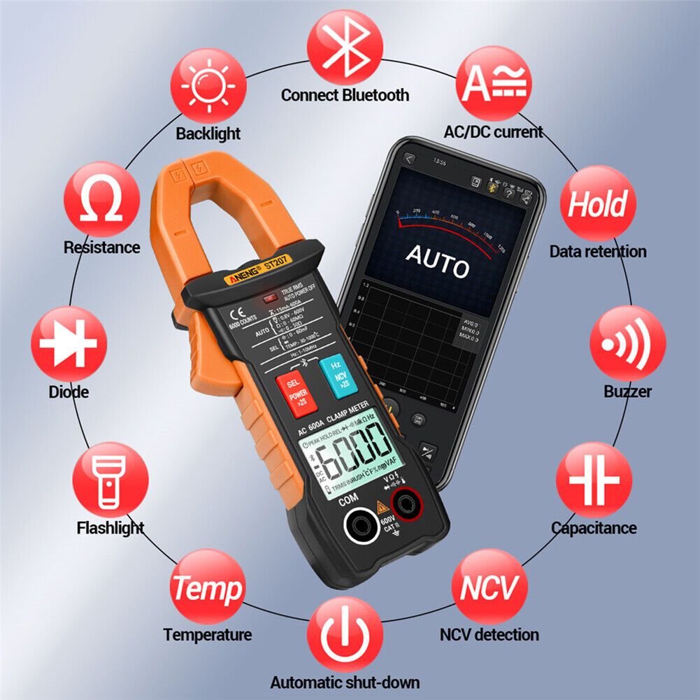 Digital Bluetooth-compatible Multimeter Clamp Meter 6000 Count Voltage Test