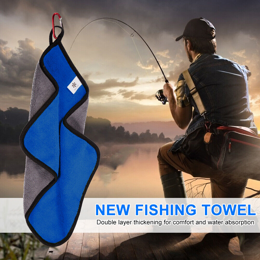 Fishing Towel with Hook Water Absorption Washcloth Non Stick on Bait (Blue)