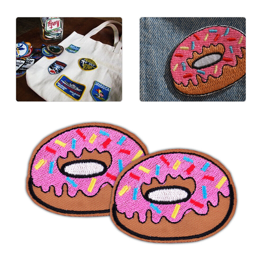 4x DIY Pink Doughnut Embroidered Applique Sew Iron on Patch Jeans Bag Shirt Li