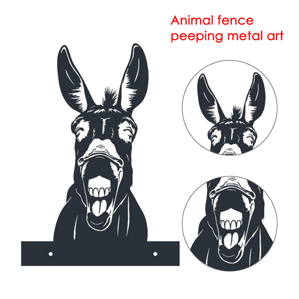 Animal Fence Metal Peeping Silhouette Donkey Cow Standing Art Statues (A)