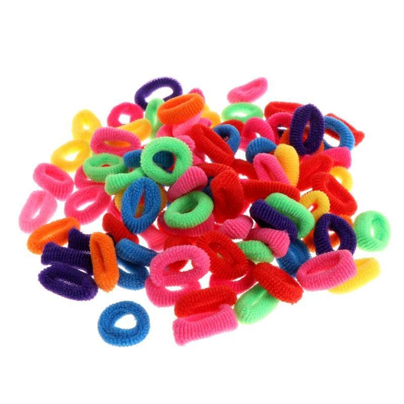 100Pcs Kids Girl Colorful Elastic Hair Tie Band Rope Ring Band Ponytail Holder