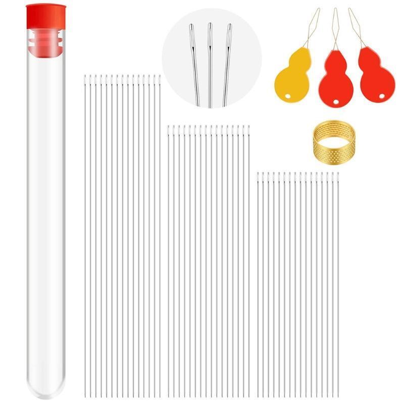 65Pcs  3 Size Extra Fine Thin Beading Embroidery Needles with Needle Threaders
