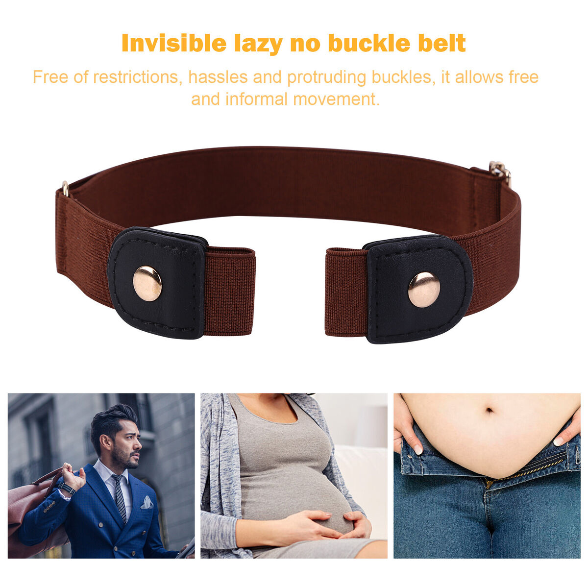Invisible Belts 4pcs Buckle Free Elastic Belts (Black Brown Blue White)