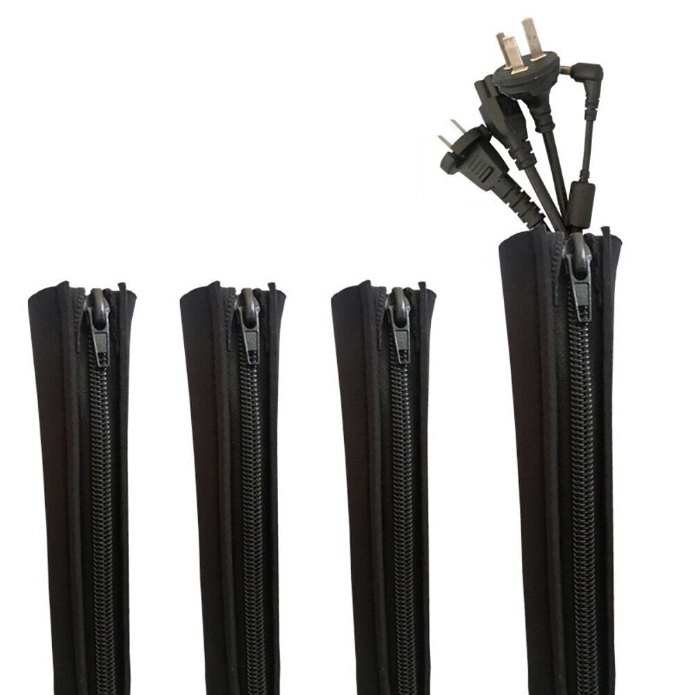 4Pcs Cable Sleeve Zipper Closure Wrap Wire Cord Cover Organizer For PC/TV/Phone