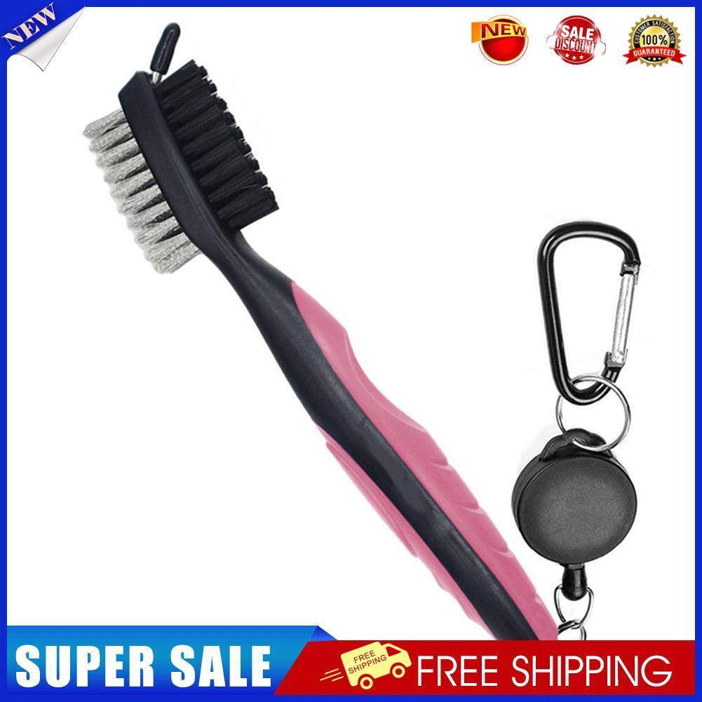Retractable Golf Club Brush Groove Cleaner w/ Clip for Irons Woods (Pink)