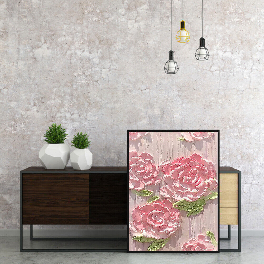 Pink Flowers Oil Painting By Numbers Kit DIY Frameless Picture On Canvas