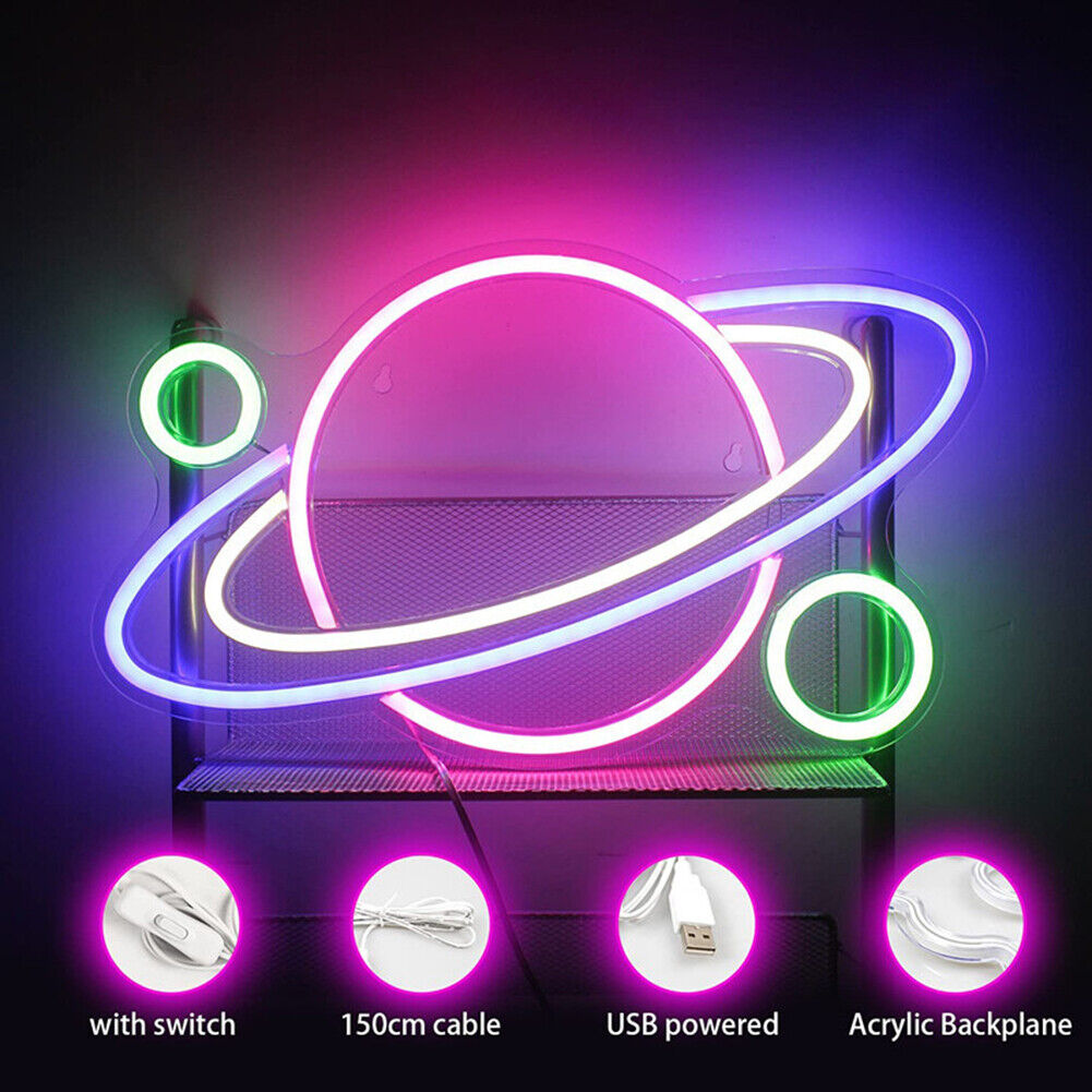LED Planet Neon Light Colorful Neon Sign Room Party Bar Wall Lamp Xmas Gift