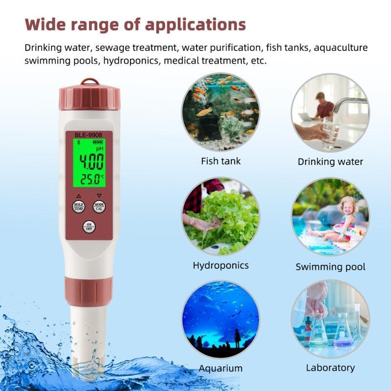4 in 1 TDS/EC/PH/Temperature Tester Water Quality Monitor for Pools Hydroponics
