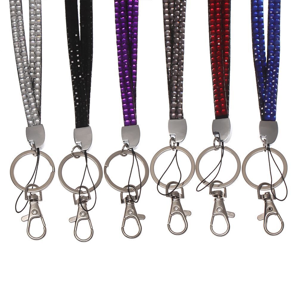Rhinestone Card Holder Retractable Hanging Rope Lanyard Neck Strap Necklace