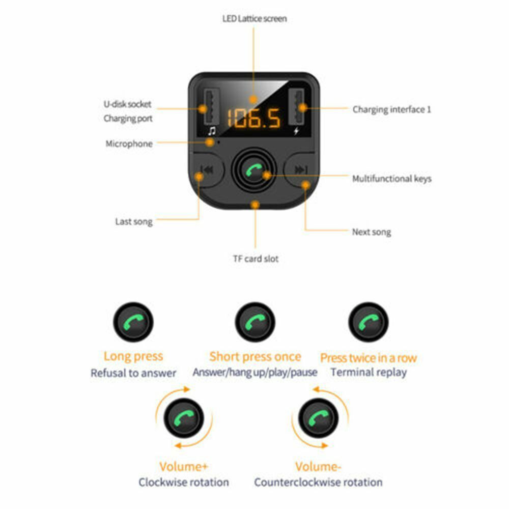 MP3 Player Fast Charger Adapter Wireless Bluetooth FM Transmitter Car Charger