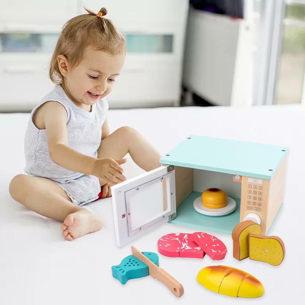 Wooden Microwave  Pretend Cook Utensils Mini Cookware Birthday Gift